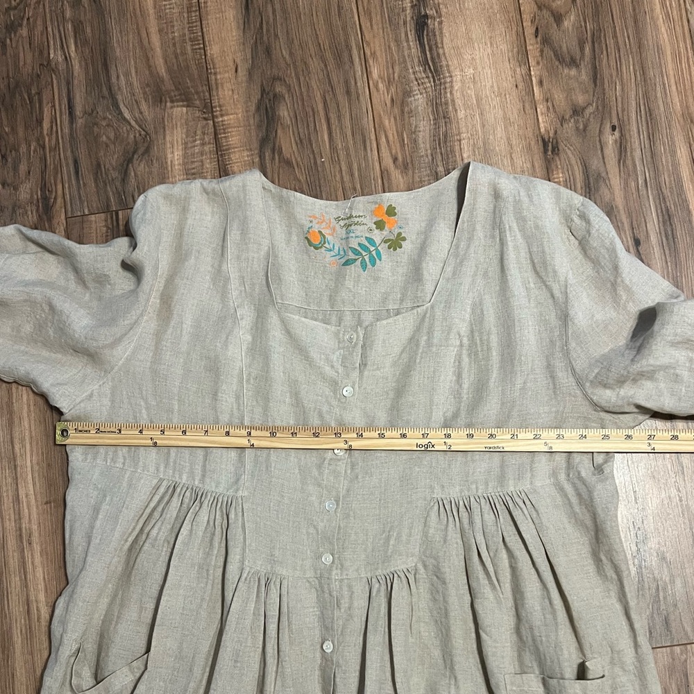 Gudrun Sjödén Linen Button Front Dress Tunic XXL Natural Flax Pockets Lagenlook - Picture 9 of 11
